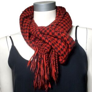 Italy Design Womens Houndstooth Cashmere Viscose Scarf Black Red
